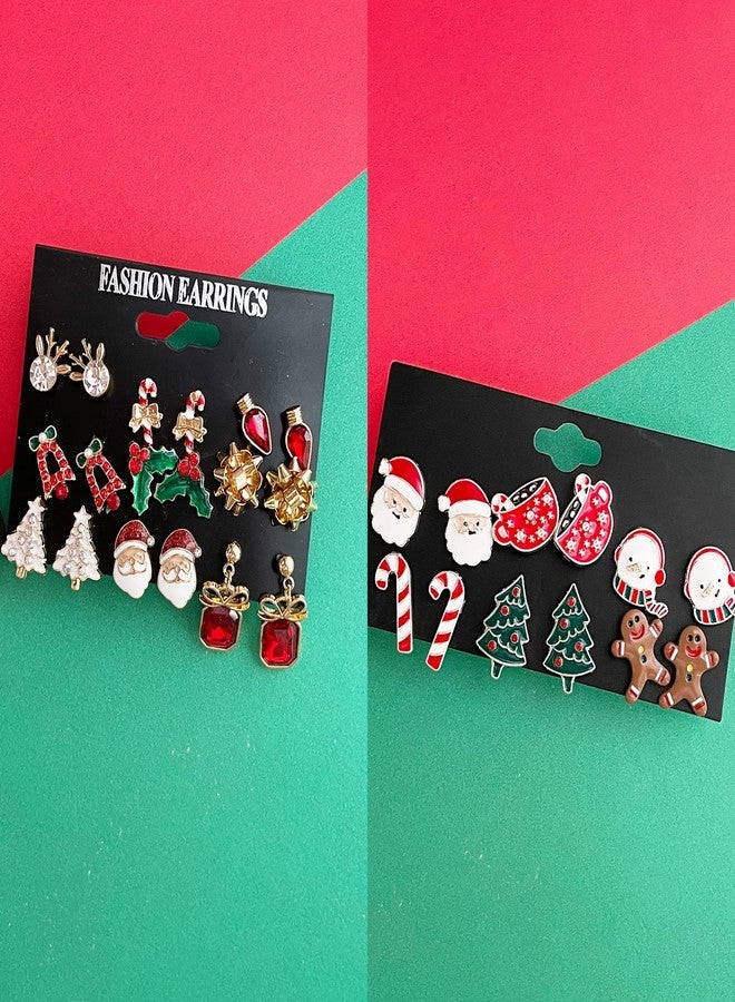 DOLLESS Christmas Stud Earrings for Women Chirstmas Tree Snowflake Bow Gift Box Santa Claus Gingerbread Earrings Set Xmas Holiday Gifts (C-15Pairs) - Image 2